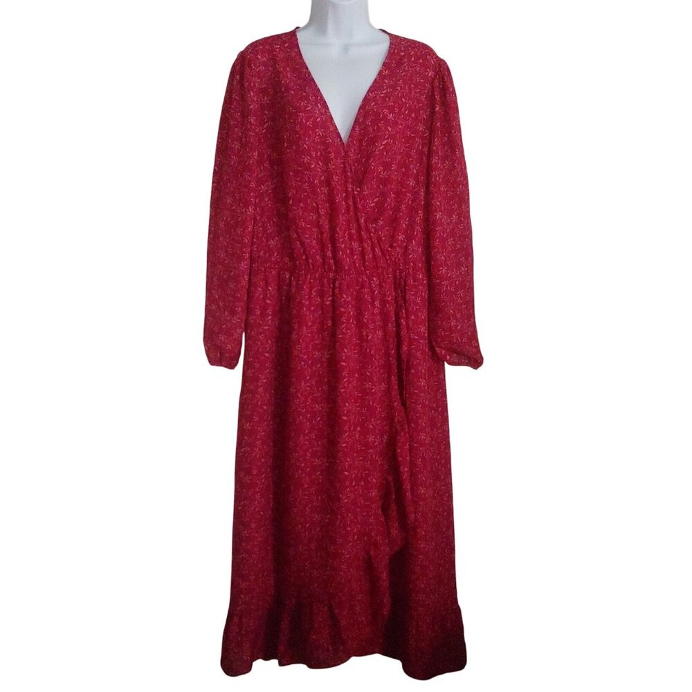Old Navy Cranberry Floral Faux Wrap Maxi Business Office Dress 2X